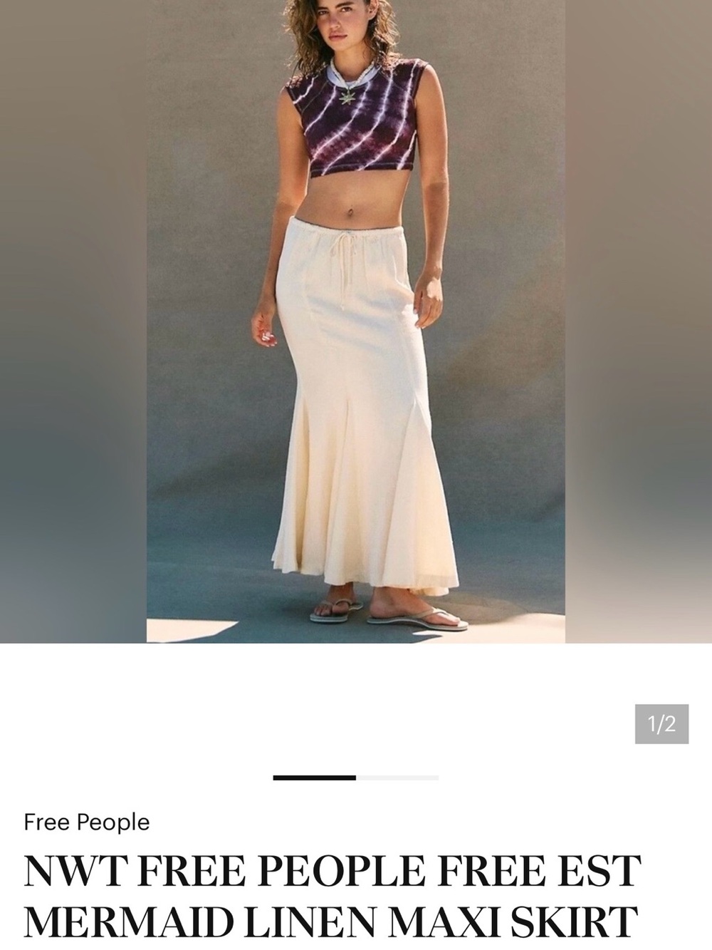 Free People Cream Flared Linen Maxi Skirt